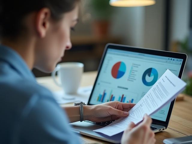 Person reviewing budget finances on a laptop with charts